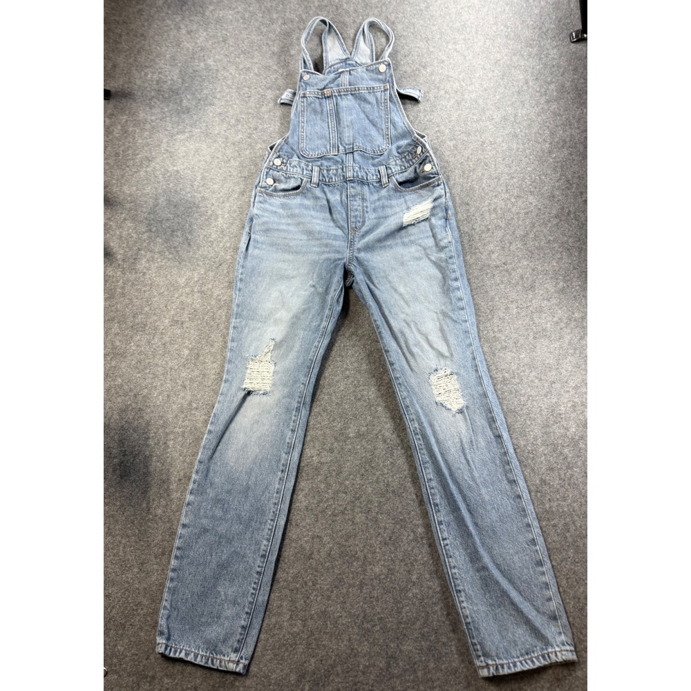 Old Navy Womens Distressed Denim Overalls Light Wash Cotton Ripped Size XXL 14